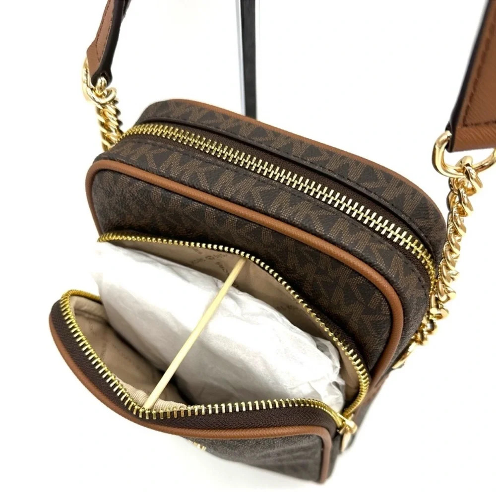 Michael Kors Medium NS Chain Xbody Bag Brown/Gold - Picture 7 of 10